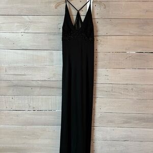 Black Beaded Spaghetti-Strap Evening Dress by Laura Ryner